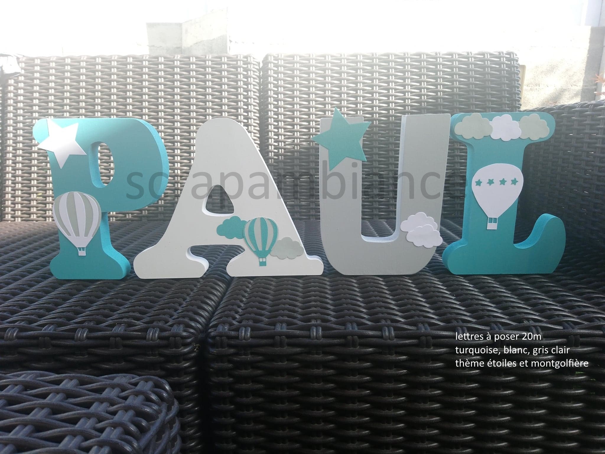Lettre Prénom en Bois, Lettre Décoration Chambre, Lettre Bébé, à Poser, Thème Montgolfière, Nuage et