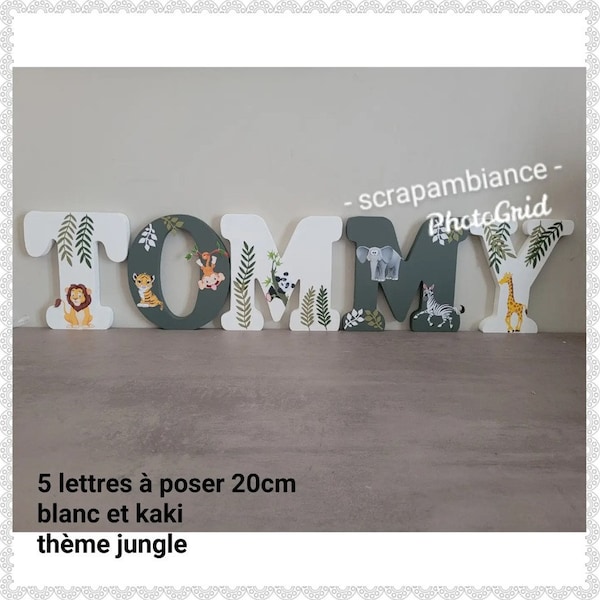 lettre ou prénom en bois à poser, lettre chambre bébé, prénom à poser, lettres décoratives thème jungle / savane