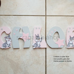 carta de nombre de madera, carta de bebé, decoración de habitación para niños y bebés, carta para pegar, nombre de madera personalizado, regalo de nacimiento con tema panpan