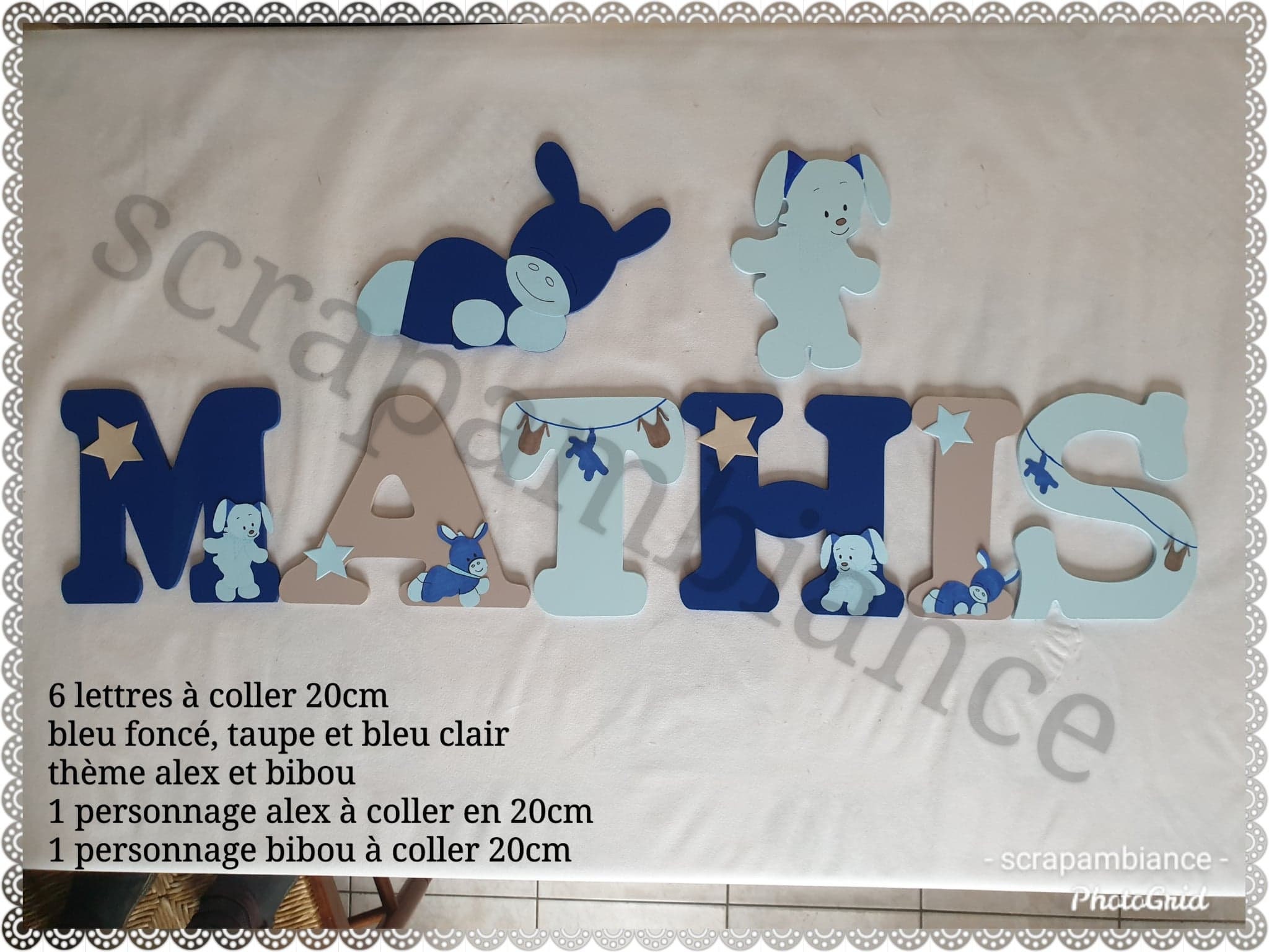 Lettre Prénom Bois, Lettre Chambre Bébé, Décoration Chambre, en Personnalisé Thème Alex et Bibou