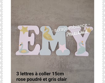 wooden letter, personalized wooden first name, first name to stick, letter to stick, decorative letter, birth gift THEME princely swan