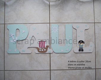 personalized wooden letters, door plaque, first name to stick, letter to stick, decorative letter, pirate THEME birth gift