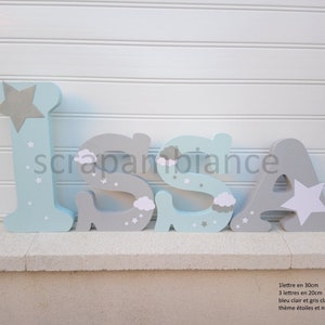carta de madera, nombre de madera, carta para poner, carta de bebé, nombre personalizado, regalo de nacimiento tema estrella de nube