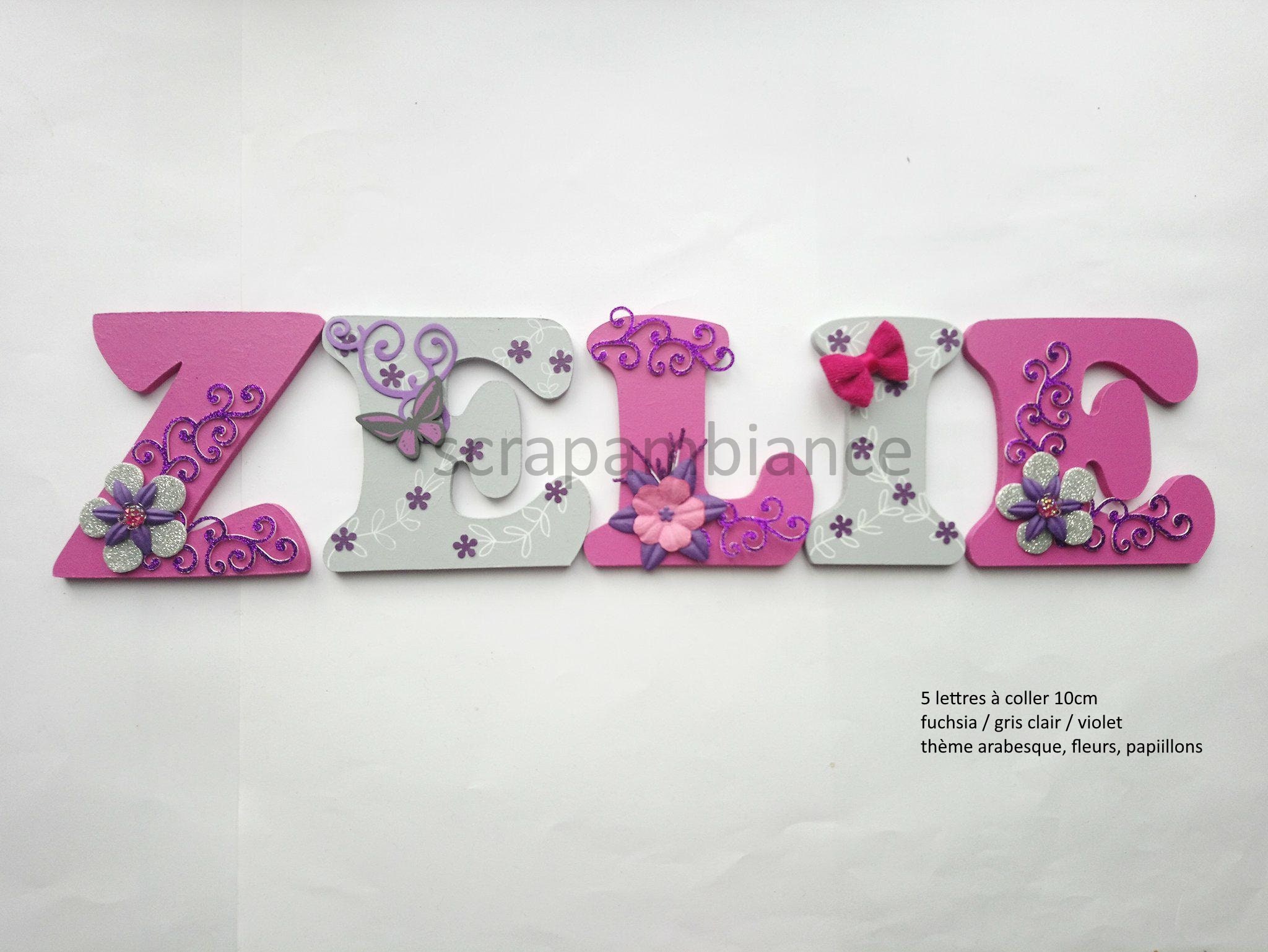 Lettre Prénom Bois /Lettre Chambre Bébé/ En/Décoration Lettre à Coller/ Theme Arabesque, Fleurs et P