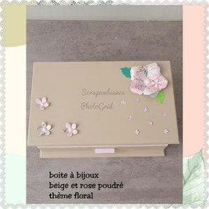 boîte à bijoux personnalisé en bois, coffret à bijoux, organisateur à bijoux, boite à bijoux, beige et rose thème fleurs