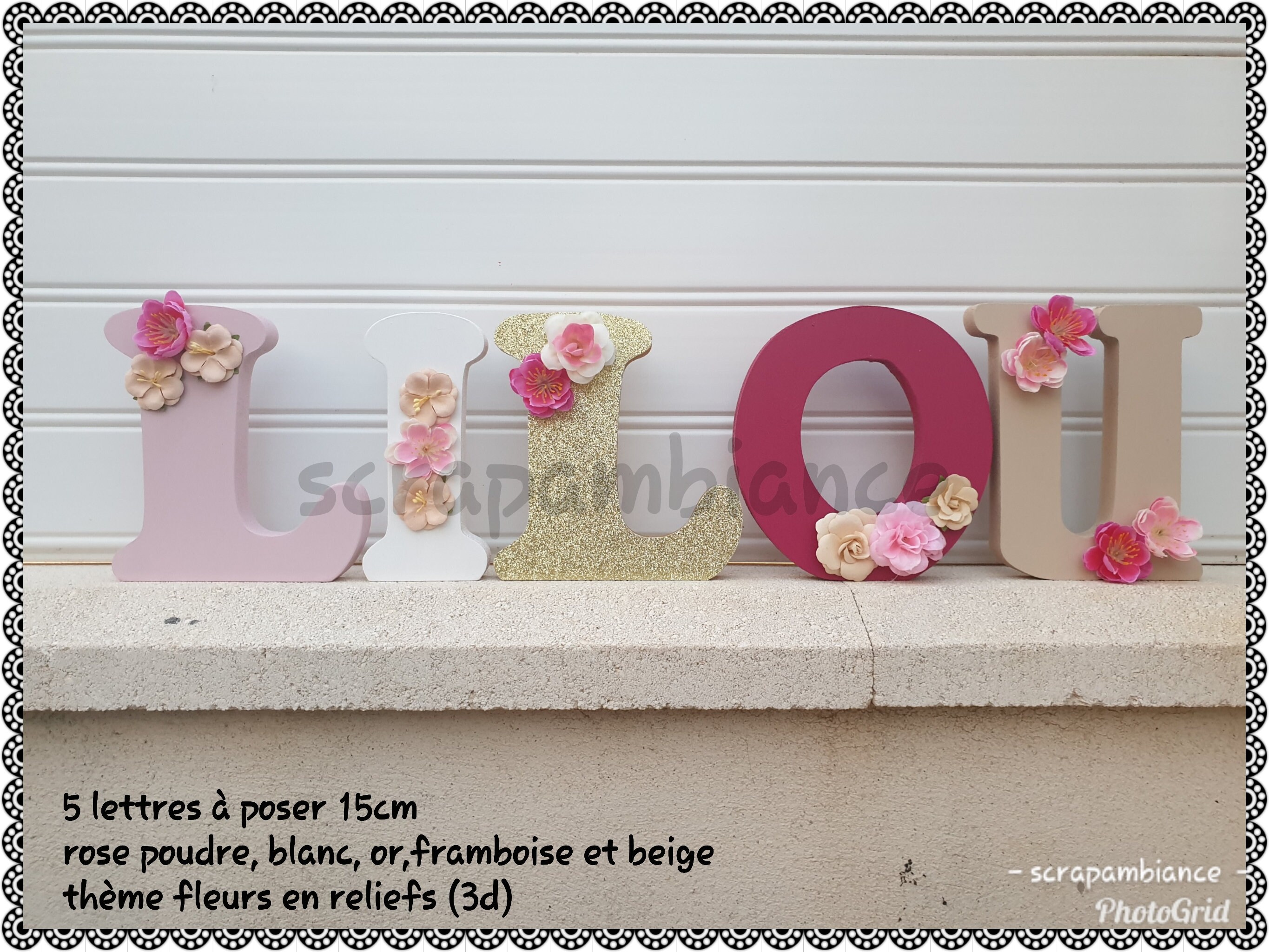 Lettre en Bois, Prénom Lettre à Poser, Poser Personnalisé Thème Fleurs