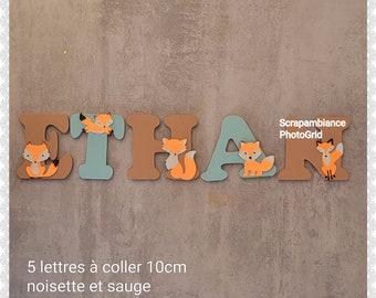 wooden letter/ door plaque / first name to stick/ wooden first name / letter to stick/ decorative letter fox-forest THEME