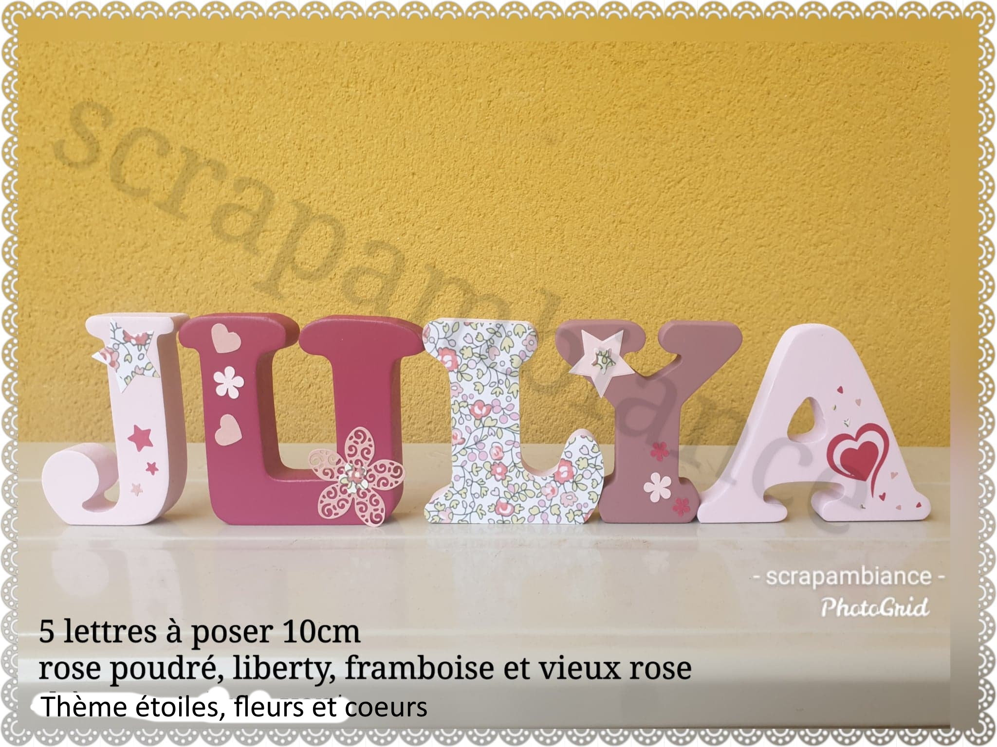 Lettre en Bois, Prénom Lettre à Poser, Chambre Bébé, Lettres Bois Liberty, Étoiles, Fleurs et Coeurs