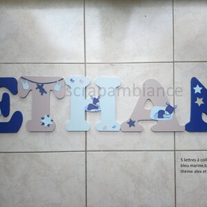 wooden first name letter, baby room letter, room decoration letter, wooden first name, personalized Alex and Bibou theme