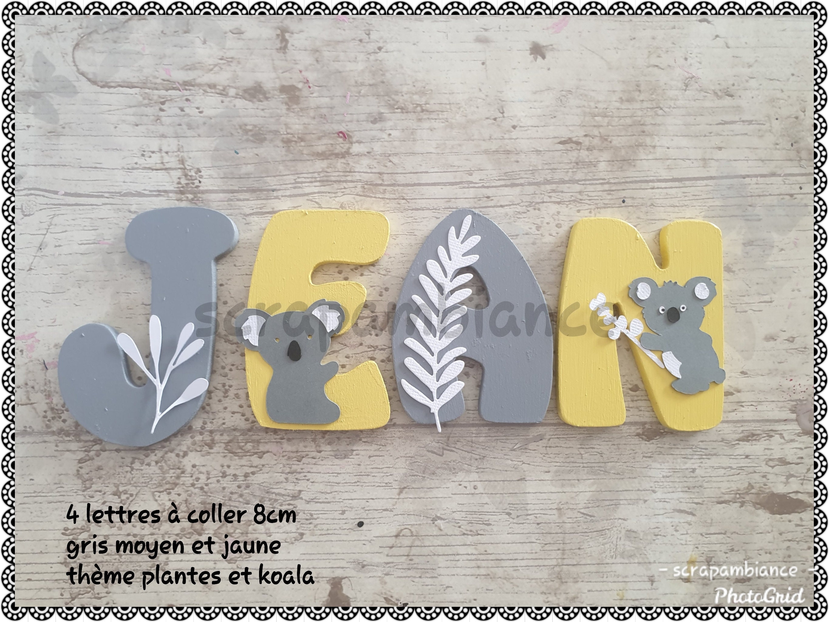 Lettre Prénom Bois /Lettre Chambre Bébé/Personnalisées en Décoration Theme Koalas et Eucalyptus