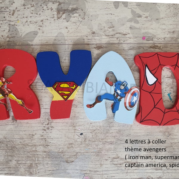wooden first name letter / baby room decoration / door plaque / wooden first name / decorative letter / avengers theme birth gift