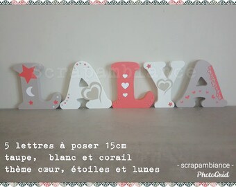wooden letter or first name to place for baby room decoration - children, baby room letter, THEME hearts, love, romantic