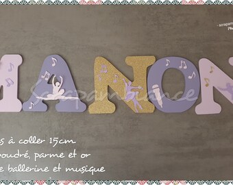 personalized wooden letter ballerina and music for girl's room, personalized wooden first name, decorative letter, birth gift