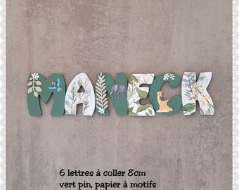 wooden first name letter, baby room letter, bedroom decoration letter, personalized wooden first name jungle theme