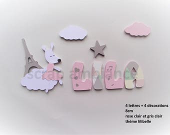 lettre prénom bois / prénom à coller /  plaque de porte / lettre à coller / lettres décoratives / cadeau naissance THEME lilibelle