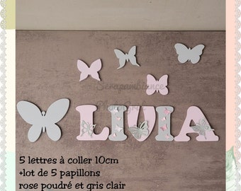 wooden first name letter, first name to stick, wooden first name, baby letter, personalized first name, door plaque, letter to stick, butterfly THEME