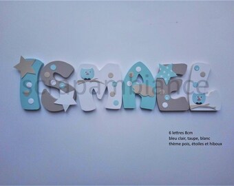 wooden first name letter, wooden letter, personalized first name, baby letter, STAR theme door name, polka dots, OWLS