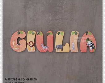 wooden first name letter, baby room letter, room decoration letter, personalized wooden first name with jungle animal theme