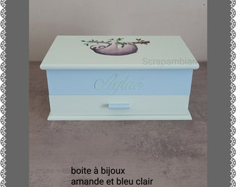 personalized wooden jewelry box, jewelry box, jewelry organizer: powder pink and white sloth theme