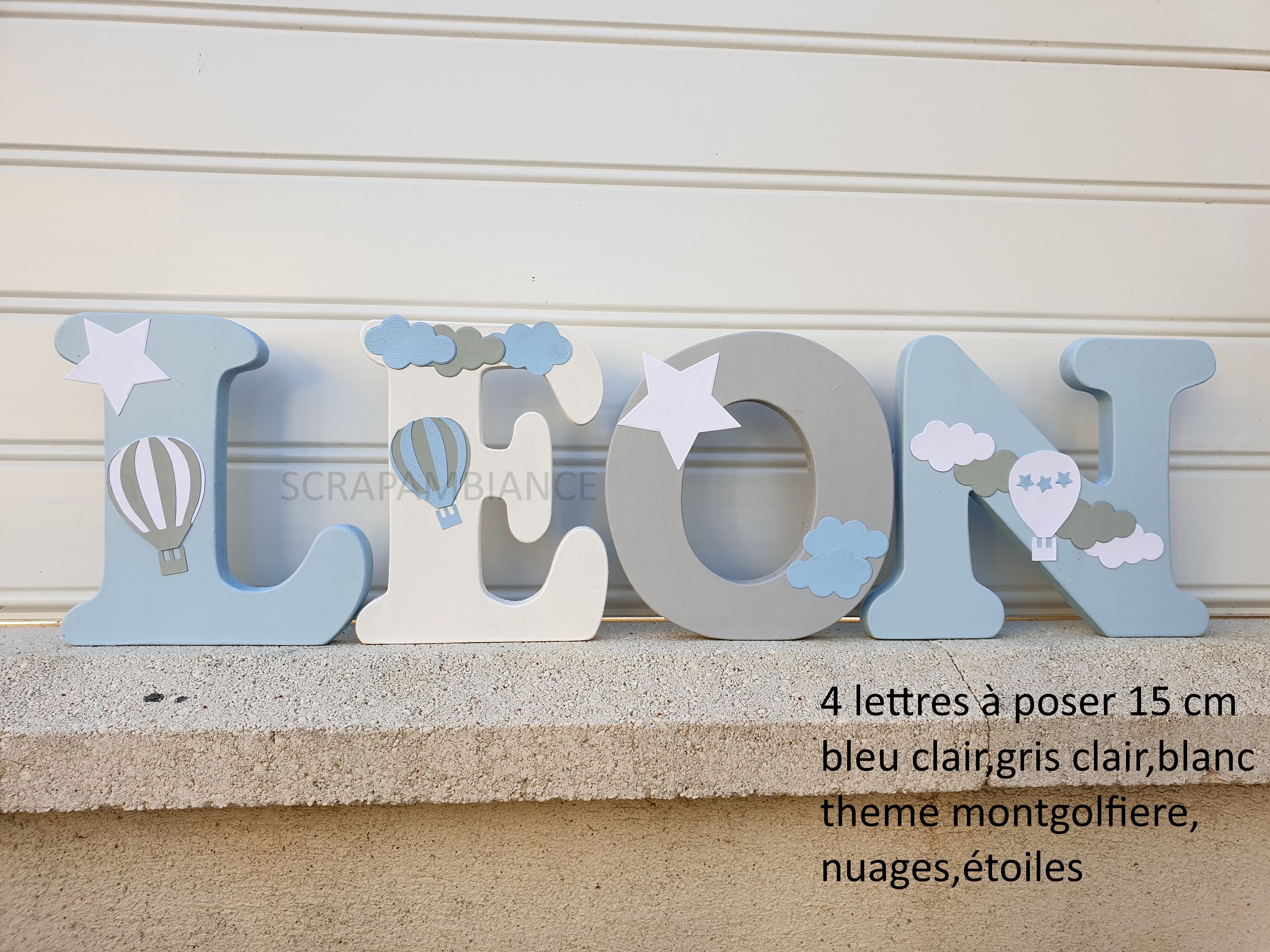 Lettre Prénom en Bois, Lettre Décoration Chambre, Lettre Bébé, à Poser, Thème Montgolfière, Nuage et