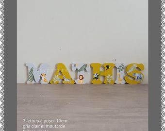 wooden letter or first name to put down, baby room letter, first name to put down, decorative letters jungle / savannah theme