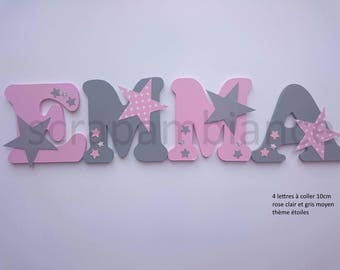 wooden first name letter, child and baby room decoration, wooden first name, letter to stick, decorative letter, personalized star theme first name