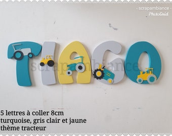 wooden first name letter, baby letter, personalized first name, birth gift, child door or wall letter TRACTOR theme - FARM