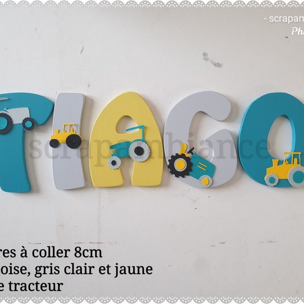 lettre prénom en bois, lettre bébé, prénom personnalisé, cadeau naissance, lettre porte ou mural enfant thème TRACTEUR - FERME