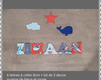 wooden first name letter / first name to stick / door plaque / letter to stick / decorative letters / birth gift THEME the sea