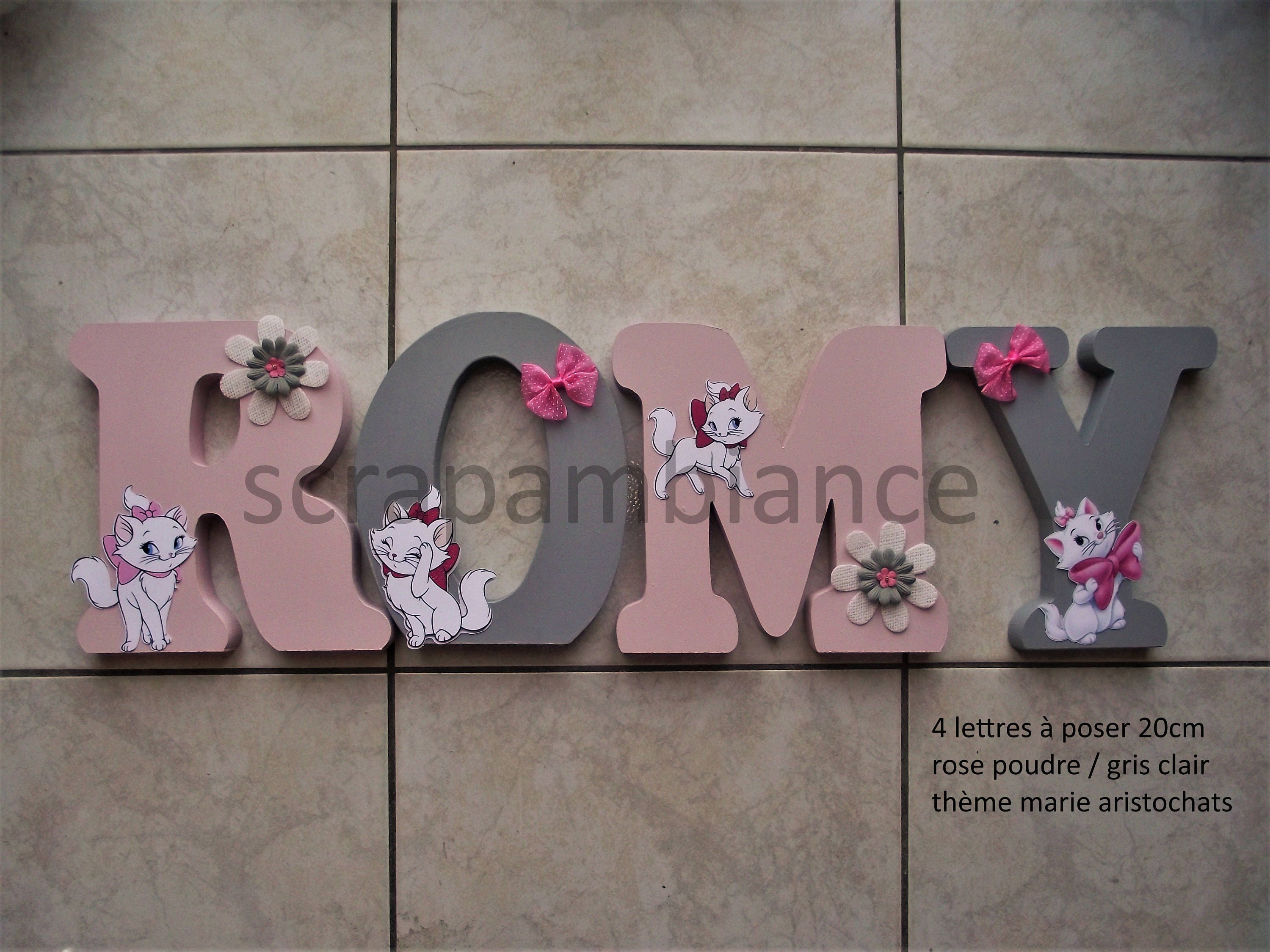 Lettre en Bois, Prénom Lettre à Poser, Lettres Décoratives Personnalisé Thème Marie Des Aristochats