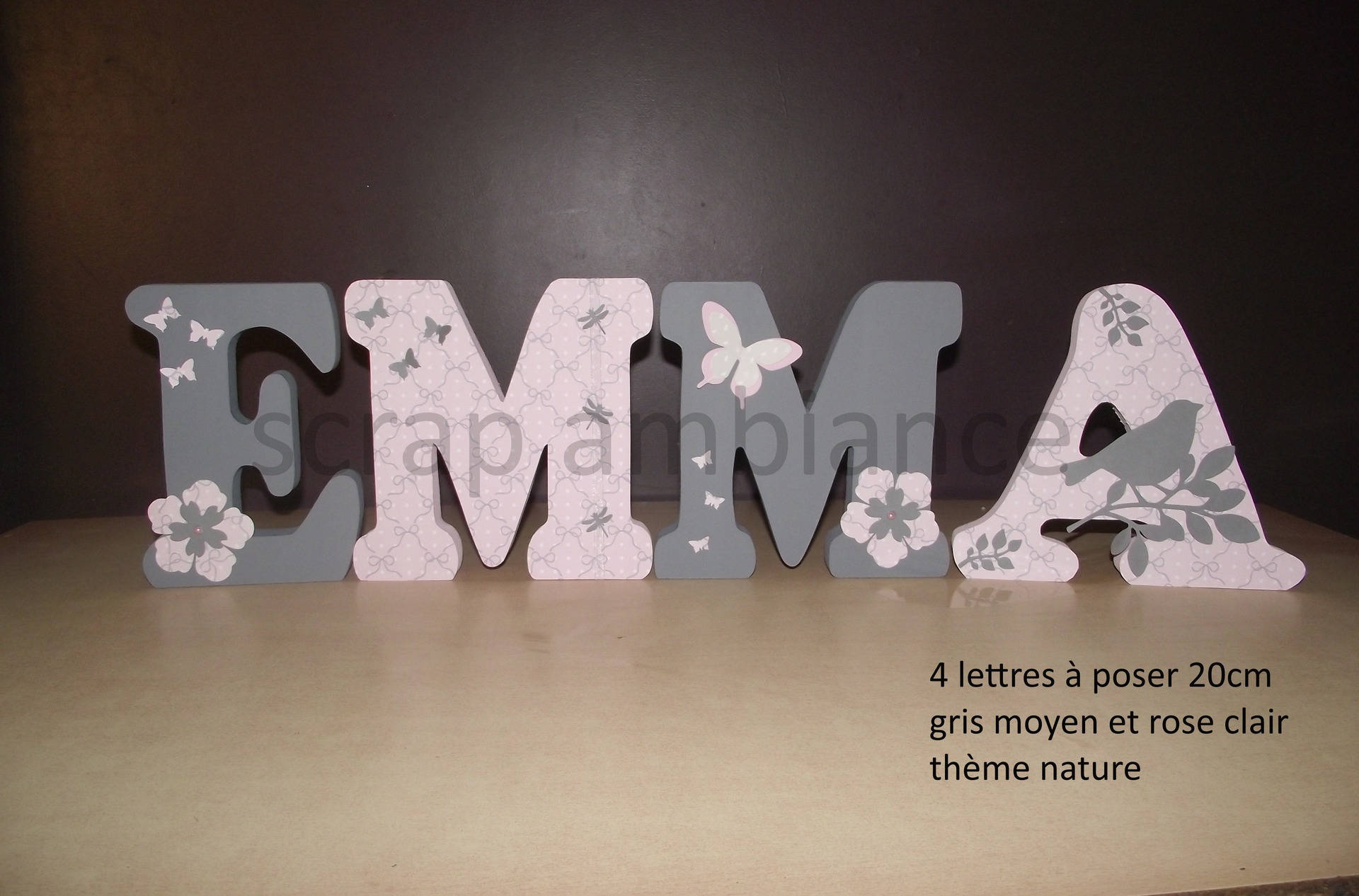 Lettre Prénom Bois, Lettre en à Poser Personnalisé Thème Nature 20cm de Hauteur