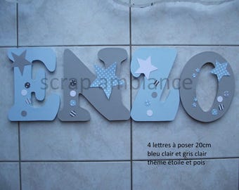 wooden letter, wooden first name, door plaque, door first name, baby and child room decoration THEME star and polka dots