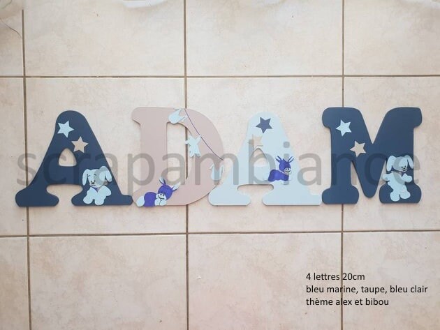 Lettre Prénom Bois, Lettre Chambre Bébé, Décoration Chambre, en Personnalisé Thème Alex et Bibou