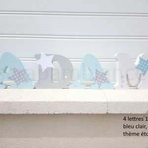 carta de nombre de madera, carta de la habitación del bebé, nombre personalizado, carta para poner, nombre para poner, regalo de nacimiento tema estrella