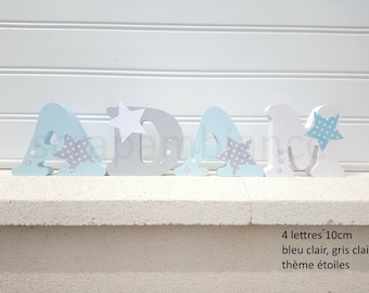 wooden first name letter, baby room letter, personalized first name, letter to put, first name to put, star theme birth gift