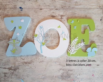 wooden letter / door plaque / first name to stick / wooden first name / letter to stick /THEME fox, plants and squirrel