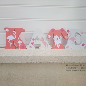 carta de nombre de madera para poner, nombre personalizado, carta de bebé, carta para poner, regalo de nacimiento tema unicornio y flamenco rosa