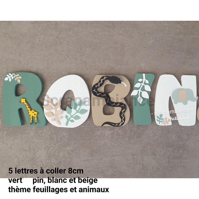 wooden first name letter, baby room letter, bedroom decoration letter, personalized wooden first name with animal and jungle theme image 1