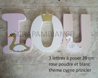 lettre en bois, prénom en bois, lettre à poser, lettre bébé, prénom personnalisé, cadeau de naissance  thème cygnes