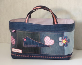 Cabanel in recycled blue denim patchwork, Handmade with Love