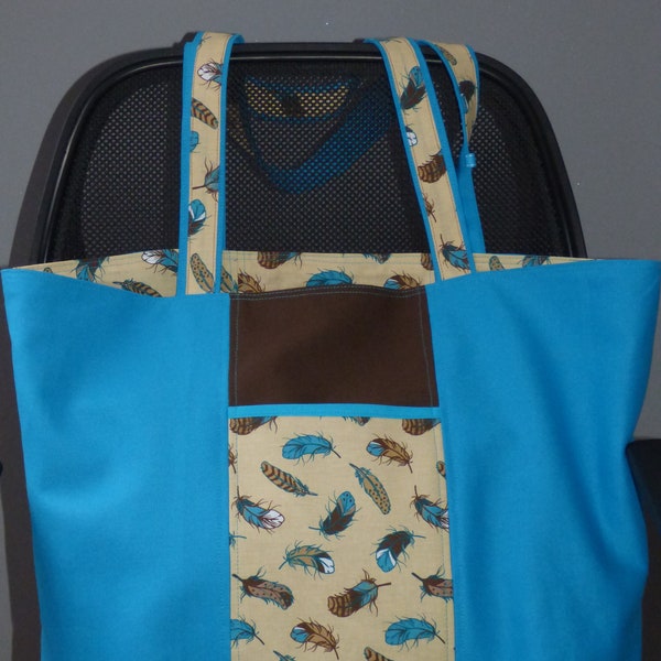 Morning Bag : Cabas réversible Turquoise Plumes