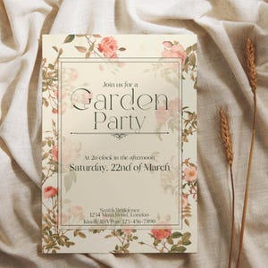 Vintage viktorianischer botanischer Garten Party Einladung - elegantes Blumendesign, perfekt für Hochzeiten & Feste