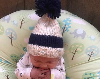 Hand knit infant hat - beanie style (with or without pom pom)