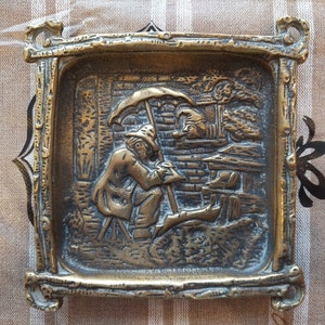Vintage Russian brass ashtray Bas-relief art Collectible ashtray Relief of brass Retro ashtray Gift for Him Home decor Home Sweet Home
