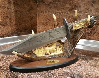 Hunting knife Unique blade Engraved knife Unique knife Handmade knife Personalized Knife Gifts for Him Custom knife gift Hunting decor
