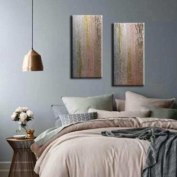 Sahara Sunset Gold Leaf Millennial Pink Silver Gray Pearl Abstract Painting Original