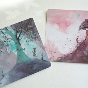 Set of two square postcards - Images from Loren Bes youth book illustrations. 15 x 15 cm. Rounded edges