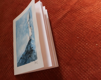 Petit carnet A5 avec couverture illustrée par Loren Bes, 20 pages blanches - Monochromatique bleu, Peinture acrylique, encre & aquarelle - 1