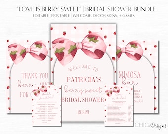 Berry Sweet Bridal Shower Bundle: Welcome Sign, Decor, Games (Digital Download)