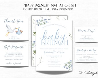 Baby Brunch Baby Shower Invitation | Baby In Bloom Invitation | Baby Shower Invite | Digital Invitation | Blue Baby Shower | Invitation Set